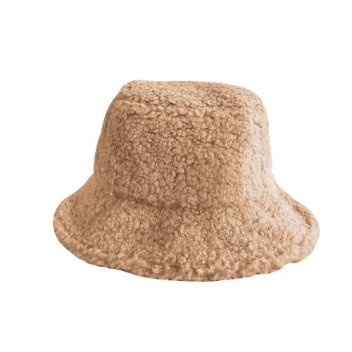 Winter Women Solid Color Faux Lambswool Soft Warm lamb fur Fishing Cap Sun Bucket Hat Japanese warm basin hat Accessory: Khaki