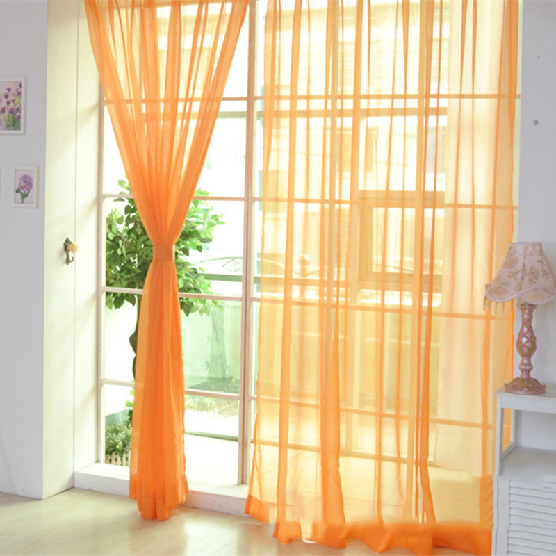 100*270cm Modern Window Curtain Home Wedding White Tulle Curtains for Living Room Bedroom Bathroom Polyester Window Screen Decor: Orange