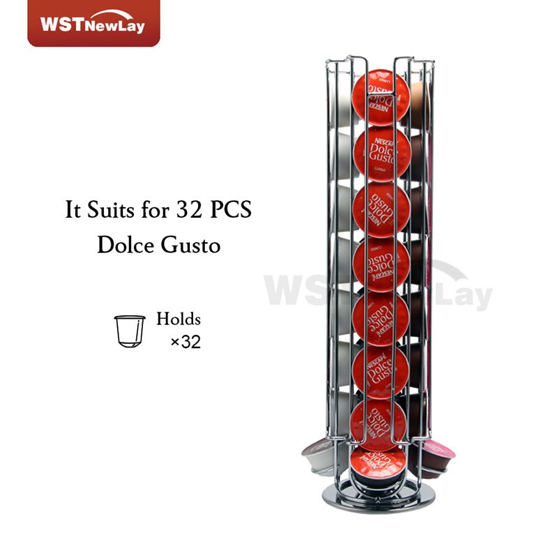 Roterbar kaffepudeholder jern forkromning display kapsel rack stativ opbevaringshylder til dolce gusto kapselholder: D