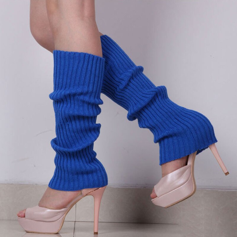 Vrouwen gebreide winter beenwarmers losse stijl dame laars kniekousen leggings warme laarzen been punk effen zwart cool gebreide lange sokken: Blauw