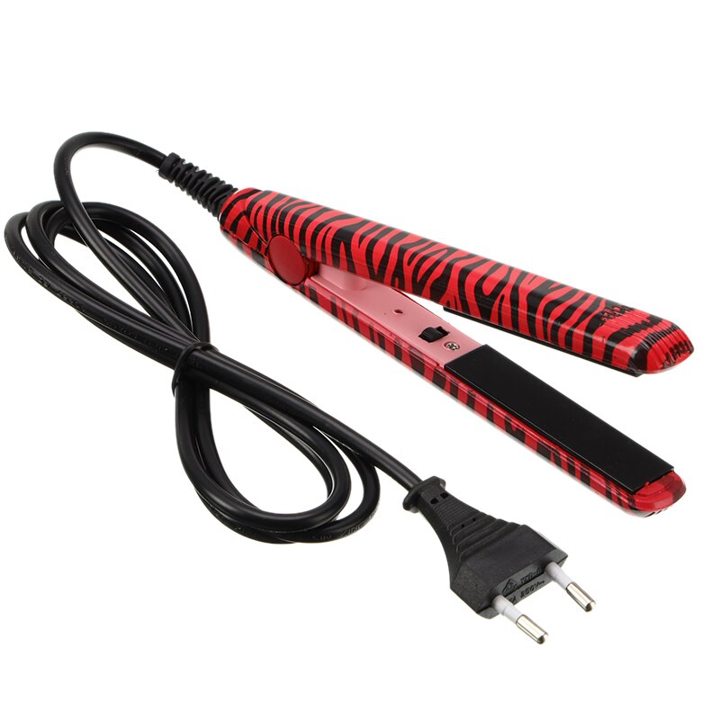 Electronic Hair Iron Hairstyling Mini Portable Ceramic Flat Iron Hair Straightener Irons Hair Styling Tools: Red Zebra