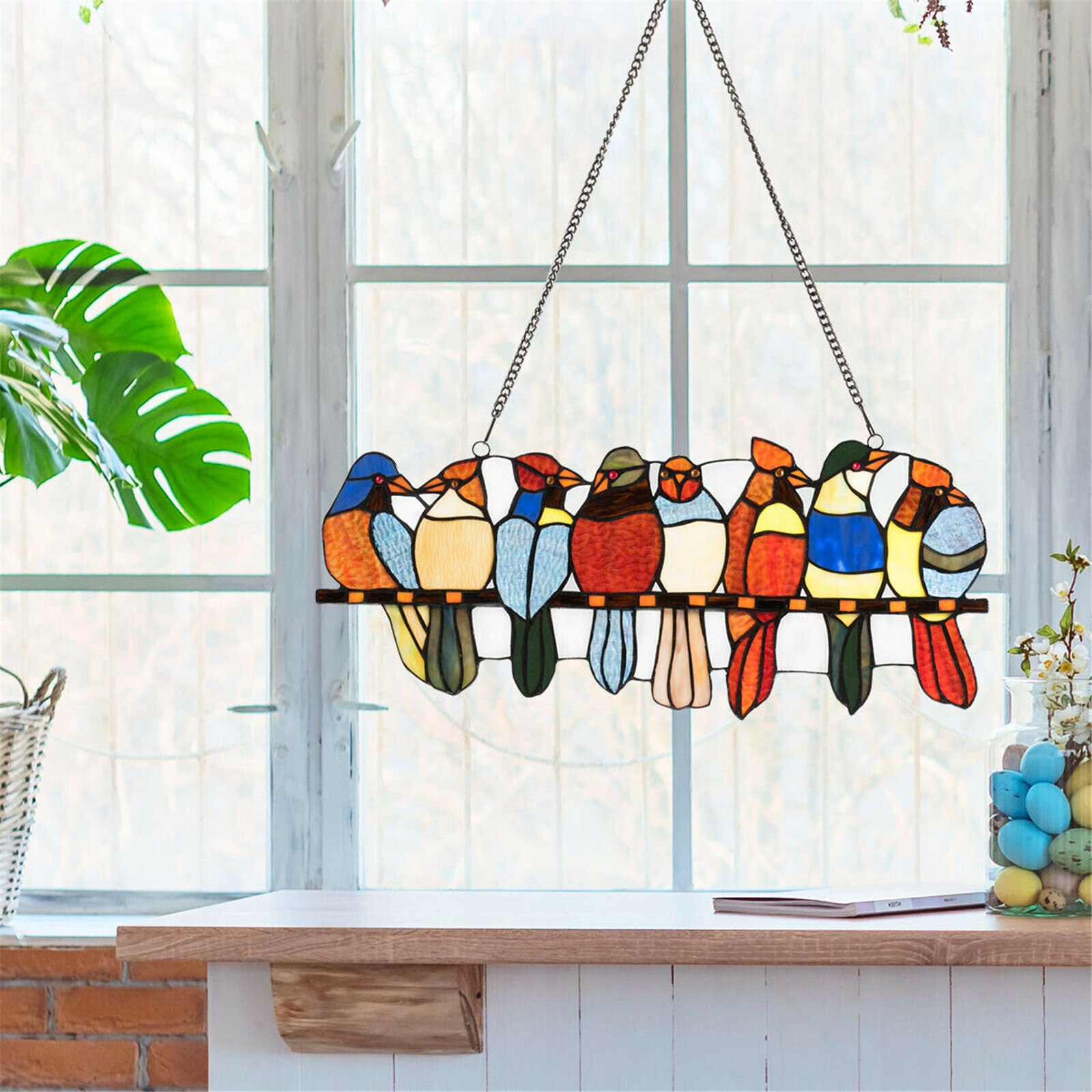 Mini Stained Vogel Venster Opknoping Suncatcher Acryl Opknoping Vogels Decorat Home Accessoires Decoratie Ambachten