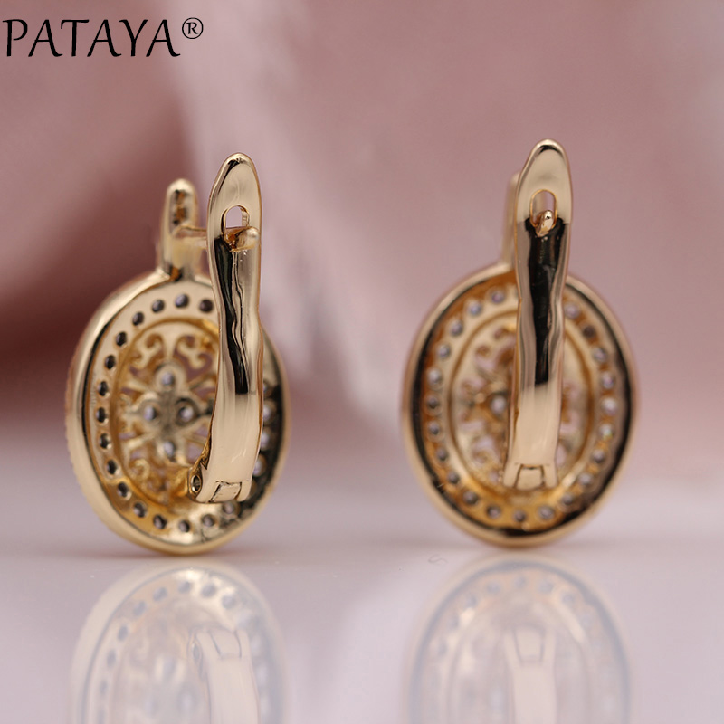 ¡Novedad! Micro pendientes de gota con incrustaciones de cera de PATAYA para mujer, joyería de de lujo para boda, pendiente de flor de circón Natural de oro rosa 585