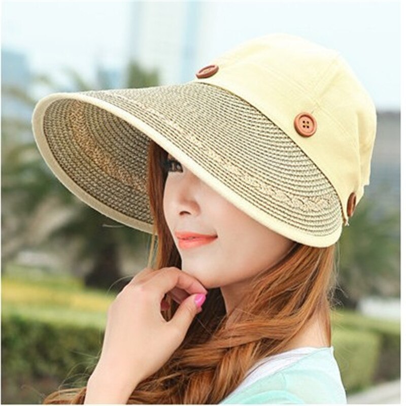 Zonnehoed Dames Brede Rand Stro Vrouwen Wide Brim Grote Floppy Zomer Strand Een Zonnehoed Strooien Hoed Knop Cap zomer Hoeden Voor Vrouwen