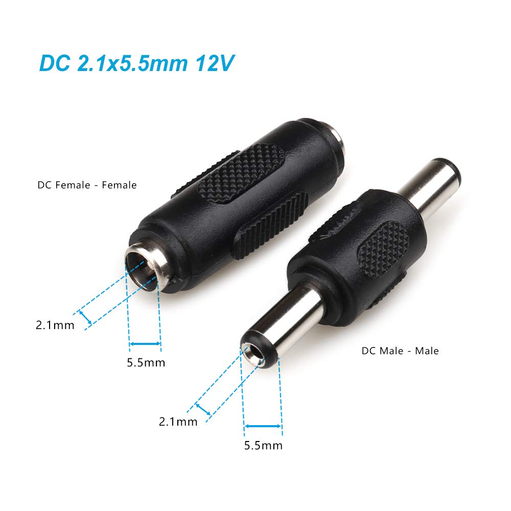 Dc 5.5Mm X 2.1Mm 12V Power Connector Adapter, 1Pcs Man Op Man Plug Connector &amp; 1Pcs Vrouwelijke Aan Vrouwelijke Jack Connector Adapters