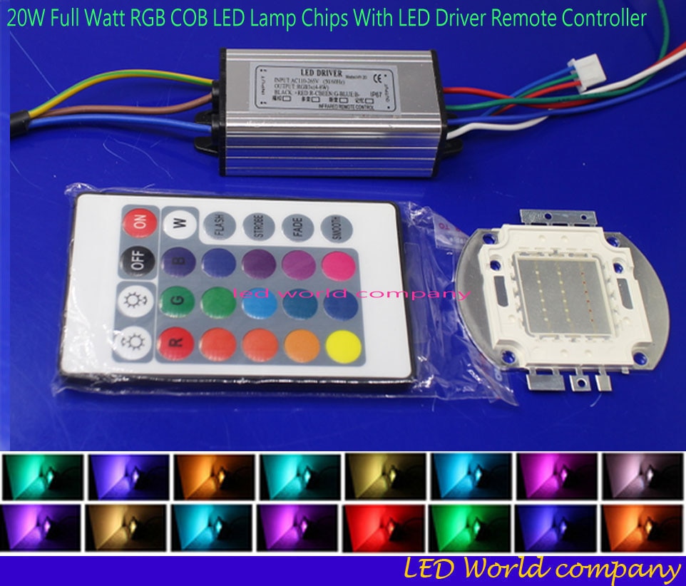 1Set Full Watt RGB Integrated Chip 10W 20W 30W 50W 100W RGB LED lamp + LED Driver +24Key Remote For Floodlight Spot light bulbs