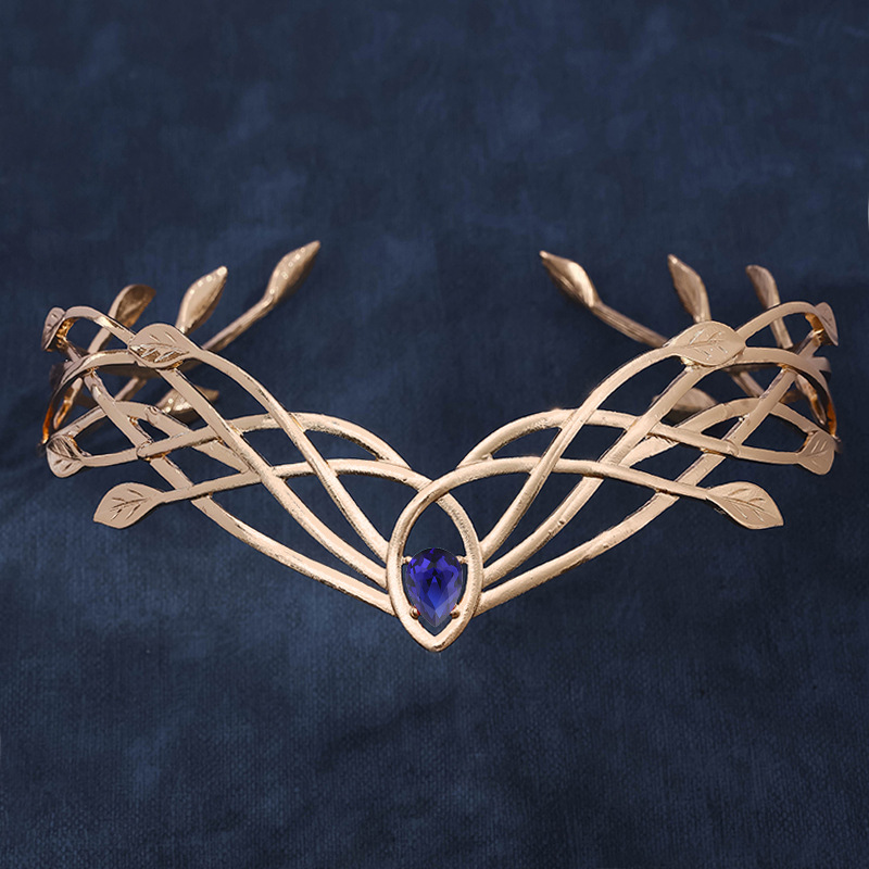 Déesse Cosplay front rond elfes couronnes diadème femmes homme Vintage feuille bandeau mariée cheveux accessoires couronne chapellerie de mariage: Bleu