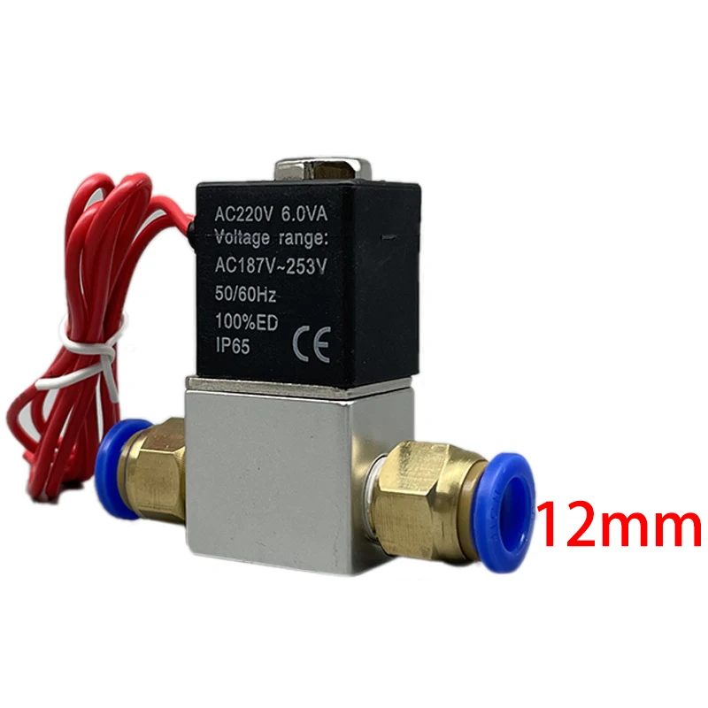 Électrovanne électrique pneumatique 12V 24V 220V, 2 positions, 2 ports, vanne magnétique d'air normalement fermée, connexion de tuyau 6mm 8mm: Marron / 1/2"