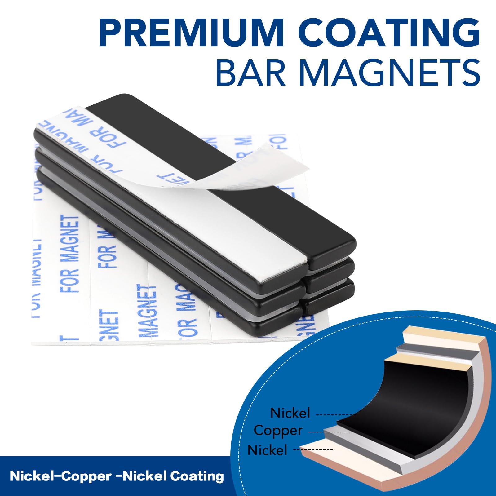 Waterproof Sturdy Neodymium Bar Magnets Powerful Rare Earth Magnets with Epoxy Coating and Double-Sided Adhesive for Shower Door
