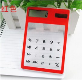 Útil pantalla táctil LCD de 8 dígitos, calculadora Solar transparente Ultra delgada, papelería, calculadora científica clara, Oficina: Rojo