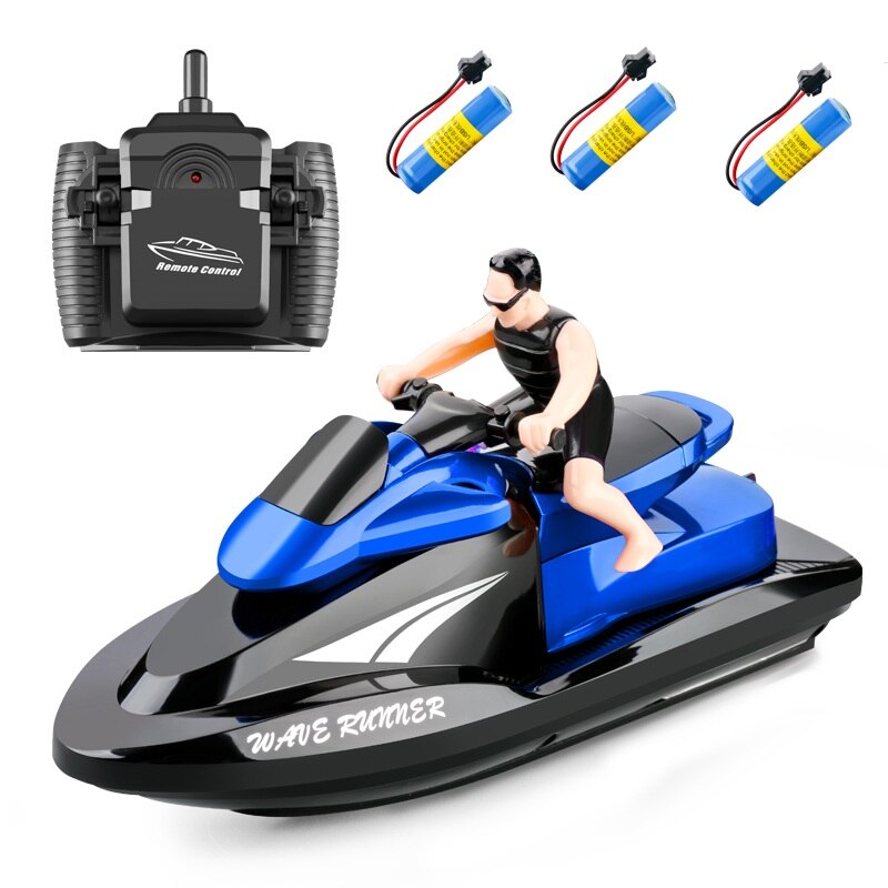RC Speed Boat 2.4GHz Remote Control Motor Boat Speedboat Rivers And Lakes Water Toys For Pools Lakes Boys: blue with 3BA