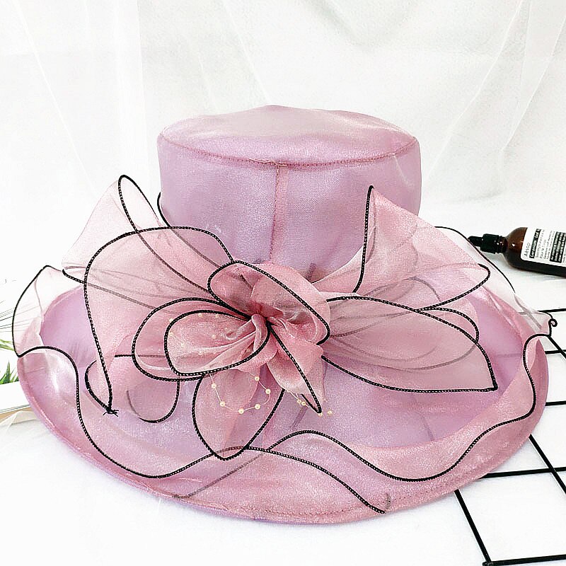 Women's Organza Church Fascinator Bridal Tea Party Wedding Hat Ladies Female Fedoras Solid Color Cute Outdoor Cap: Light purple