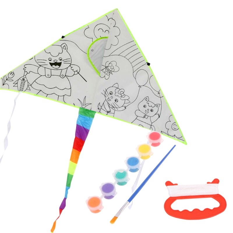 DIY Painting Kite With Pigment Kite For Kids Children Flying Outdoor Toy: With pattern A