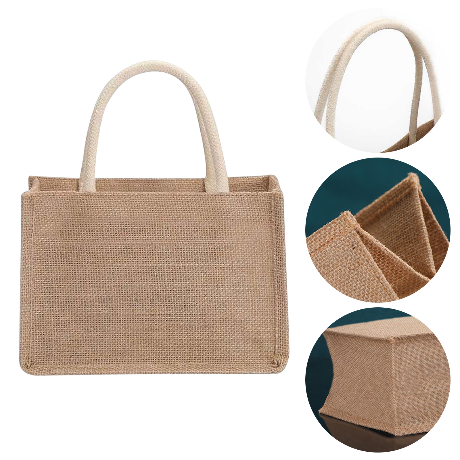 Bolsas de mano de arpillera para mujer, bolso de compras de yute para manualidades, almacenamiento de , bolsa de comestibles, bolso ecológico para mujer, bolso de mano de tela de playa de viaje