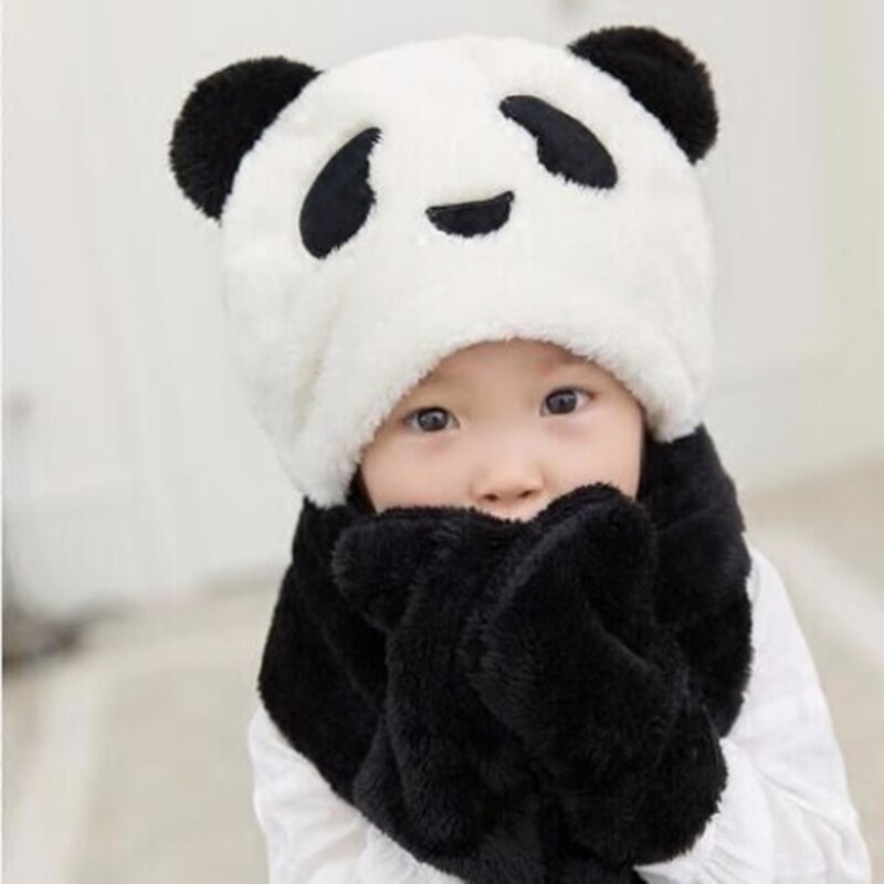 nuevos niños de panda bufanda gorro guantes 3 piezas compatible integrado oído protección estudiante grueso invierno otoño prendas: Blanco / XXS