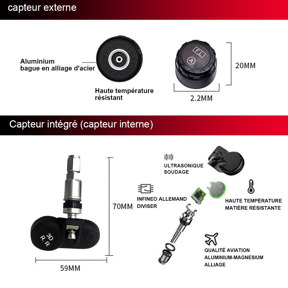 Acceo Smart TPMS Car Tire Pressure Alarm Monitor System 4 Sensors Display Solar Intelligent Tyre Pressure Temperature Warning