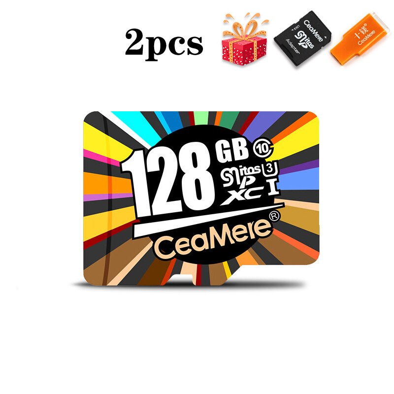 Ceamere 2Pcs Micro Card Class10 8Gb Class6 16Gb/32Gb U1 64Gb/128Gb/256Gb U3 Geheugenkaart Flashgeheugen Micro Tf Voor Smartphone: SM-TF-XC128G-2pcs