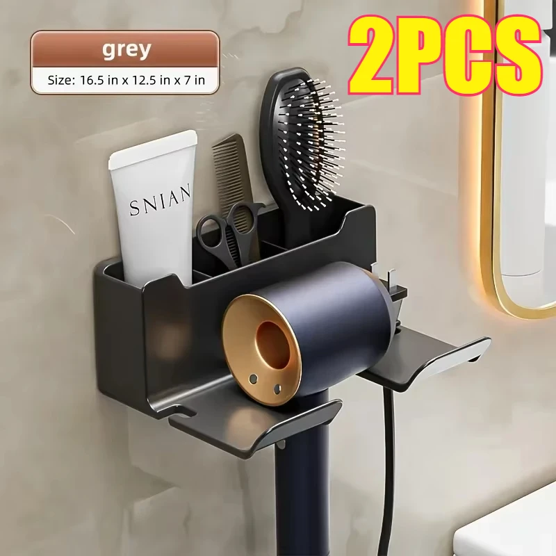 Estante para secador de baño, estantes de pared, soporte para secador de pelo, caja organizadora para ducha, soporte para soplador de inodoro, artículos de baño: Rojo