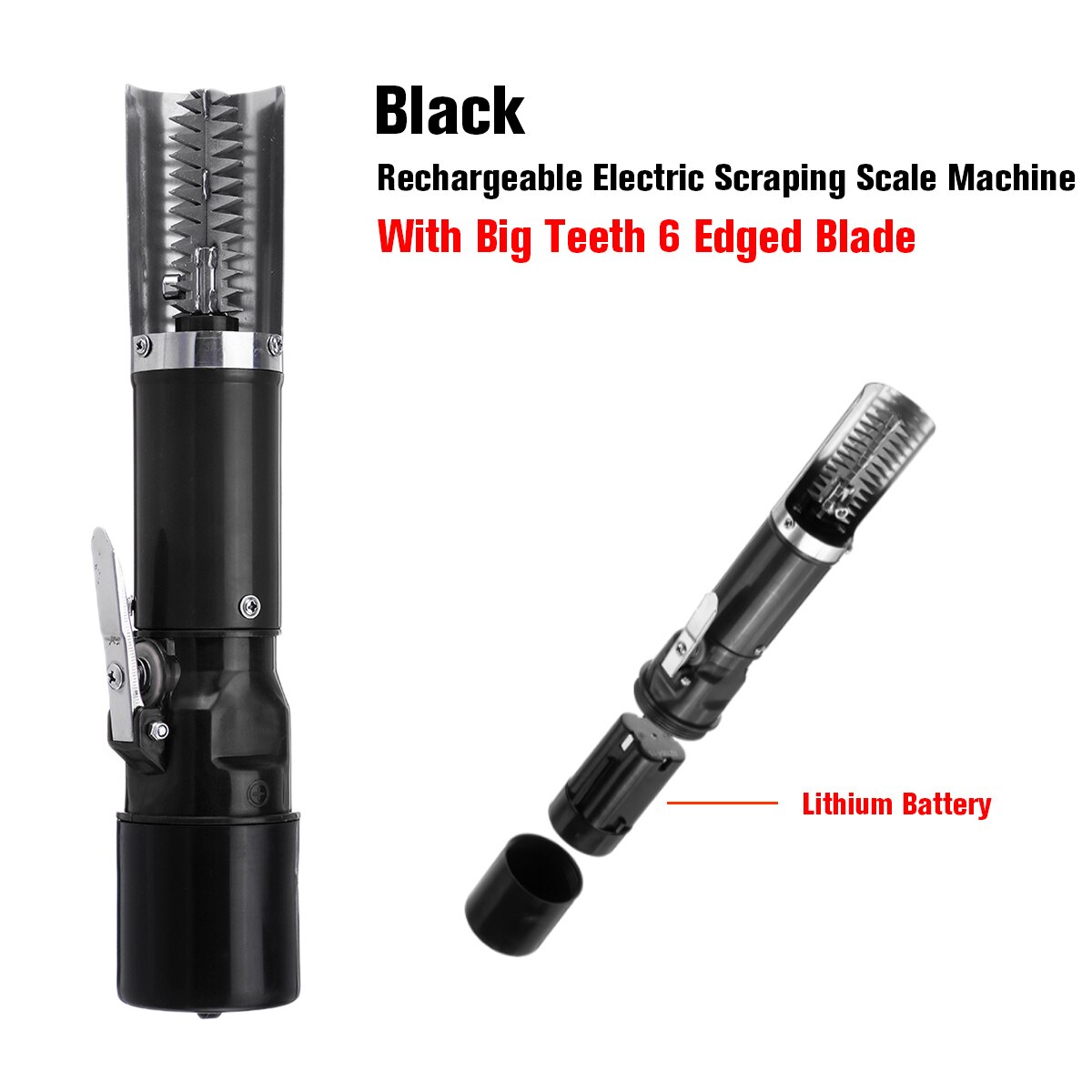 120W Portable Cordless Electric Fish Scaler Waterproof Fish Scale Scraper Easy Fish Stripper Scale Remover Cleaning Scaling Tool: Black Big Teeth