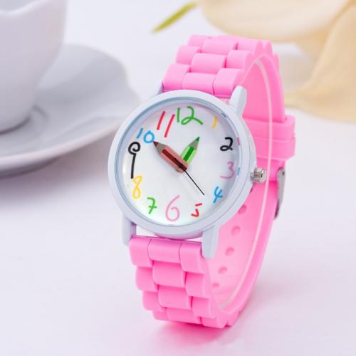 Kinderen Kids Arabische Cijfers Potlood Analoge Weergave Quartz Polshorloge Kids Kinderen Relogio Feminino Trendy Horloge: Roze