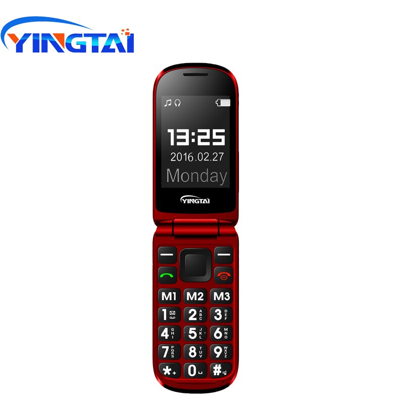 Flip Mobile Phone YINGTAI T09 GSM Dual Screen Senior Telephone for Elder SOS Feature Clamshell CellPhone With Desktop Charger