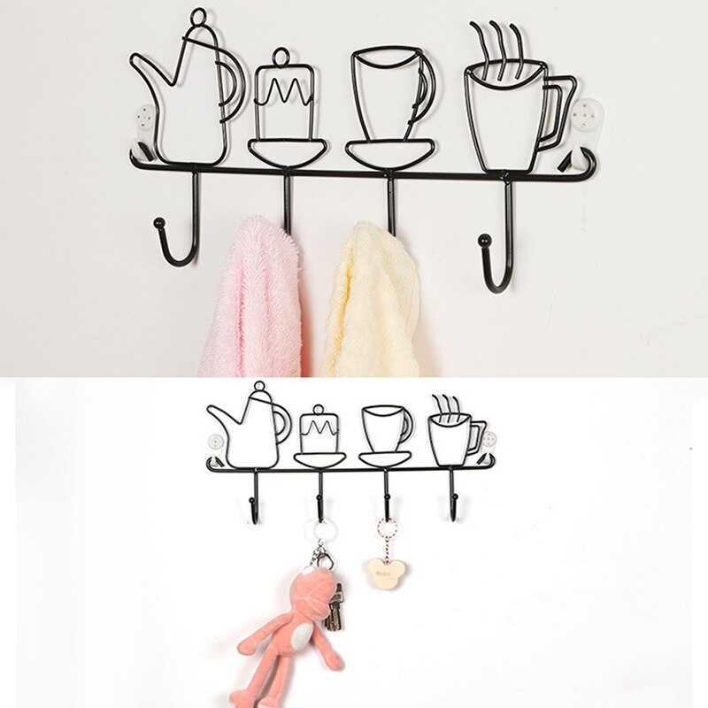 Wall Hooks Hanger Kitchen Black Wrought Iron Wall Hanger Organizer Key Hook Home Decorative Accessories