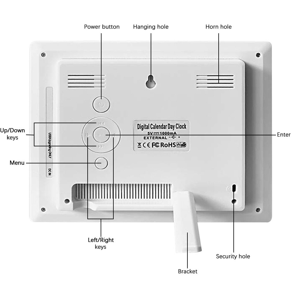 Large Screen LED Digital Alarm Clock with Calendar Desktop Electronic Time Reminder for the Elderly US Plug