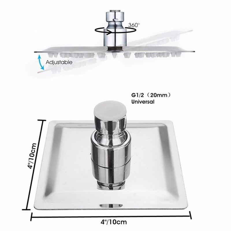 10cm Square Shower Head Stainless Steel Adjustable Shower Heads Water Saving Bathroom Rain Spa Handheld Shower Head