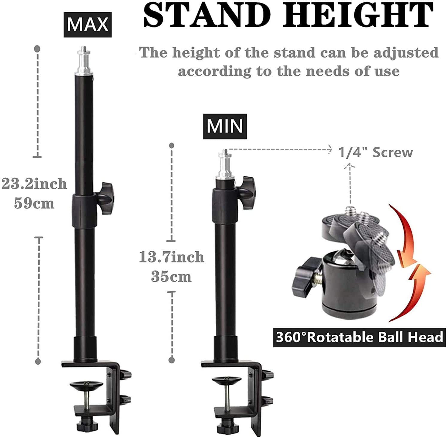 C-Klem Desktop Light Stand 360 Graden Draaibare Bal Hoofd Verstelbare Aluminium Houder Met Rgb Led Video Ring Licht