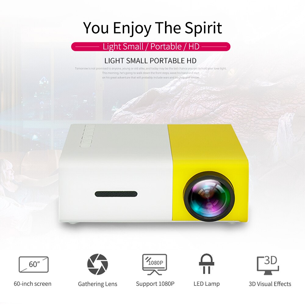 Aibecy Mini Portable LED Projector Support 1080P 3D Visual Effects 800 Lumens Multimedia Video Movie Projector Home Theater