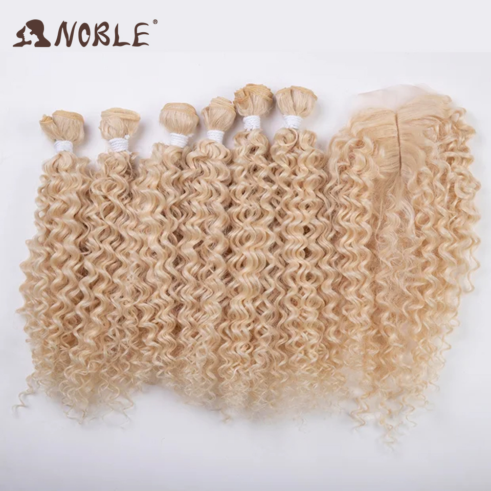 Magic Synthetic Afro Kinky Curly Hair Weave Hair 16-20 inch 7Pieces/lot Bundles With Closure African lace For Women hair Extens: #613
