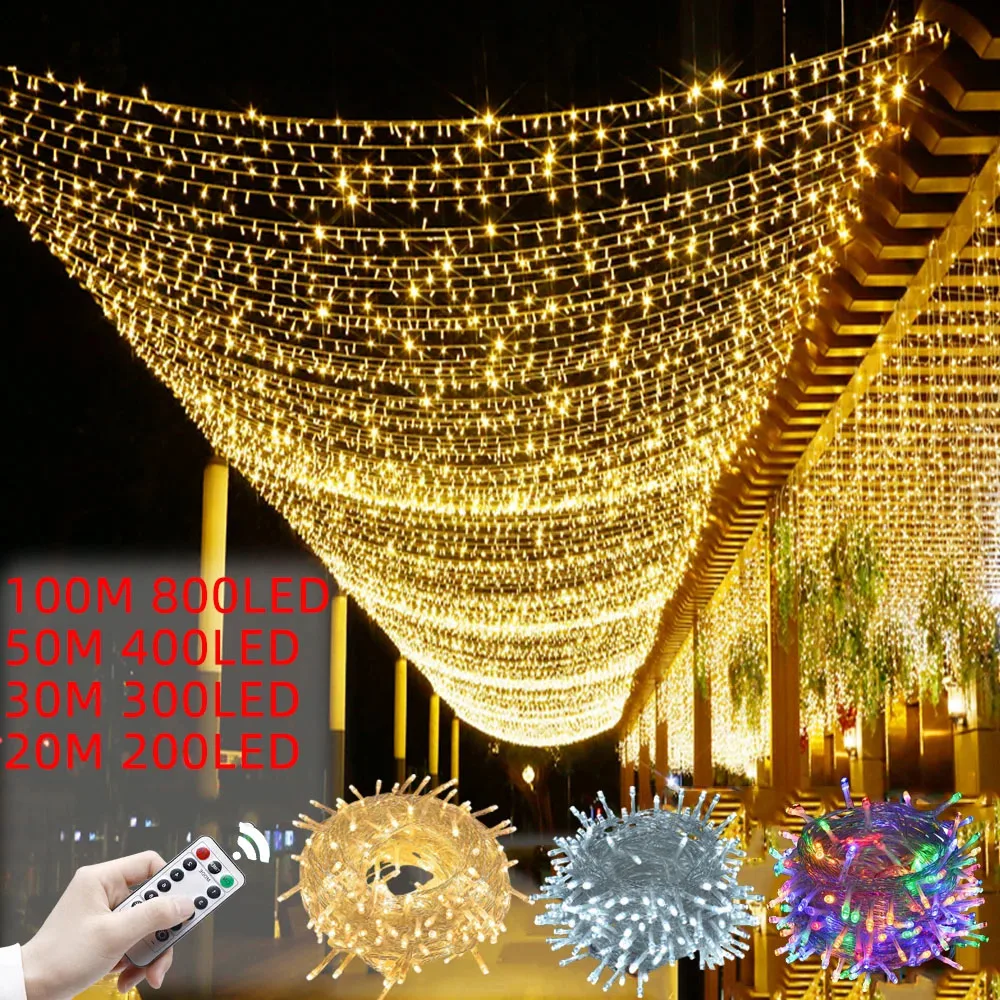 Guirnalda de luces Led de 1M-100M, guirnalda de luces navideñas impermeables para exteriores e interiores, decoración para árbol, calle, boda, , 2025