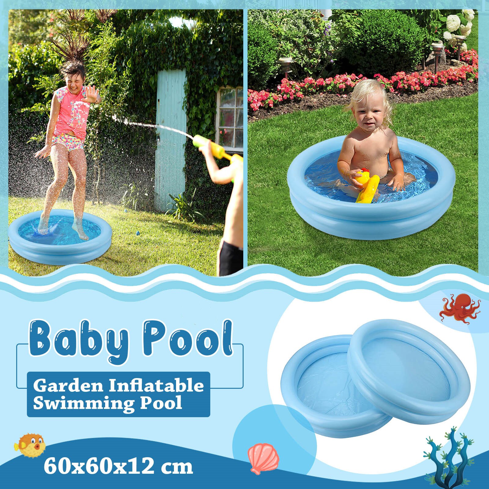 60X60X12Cm Baby Opblaasbaar Zwembad Buiten Sport Play Water Speelgoed Kinderen Opblaasbare Pomp Zwembad Water spel Pool #4