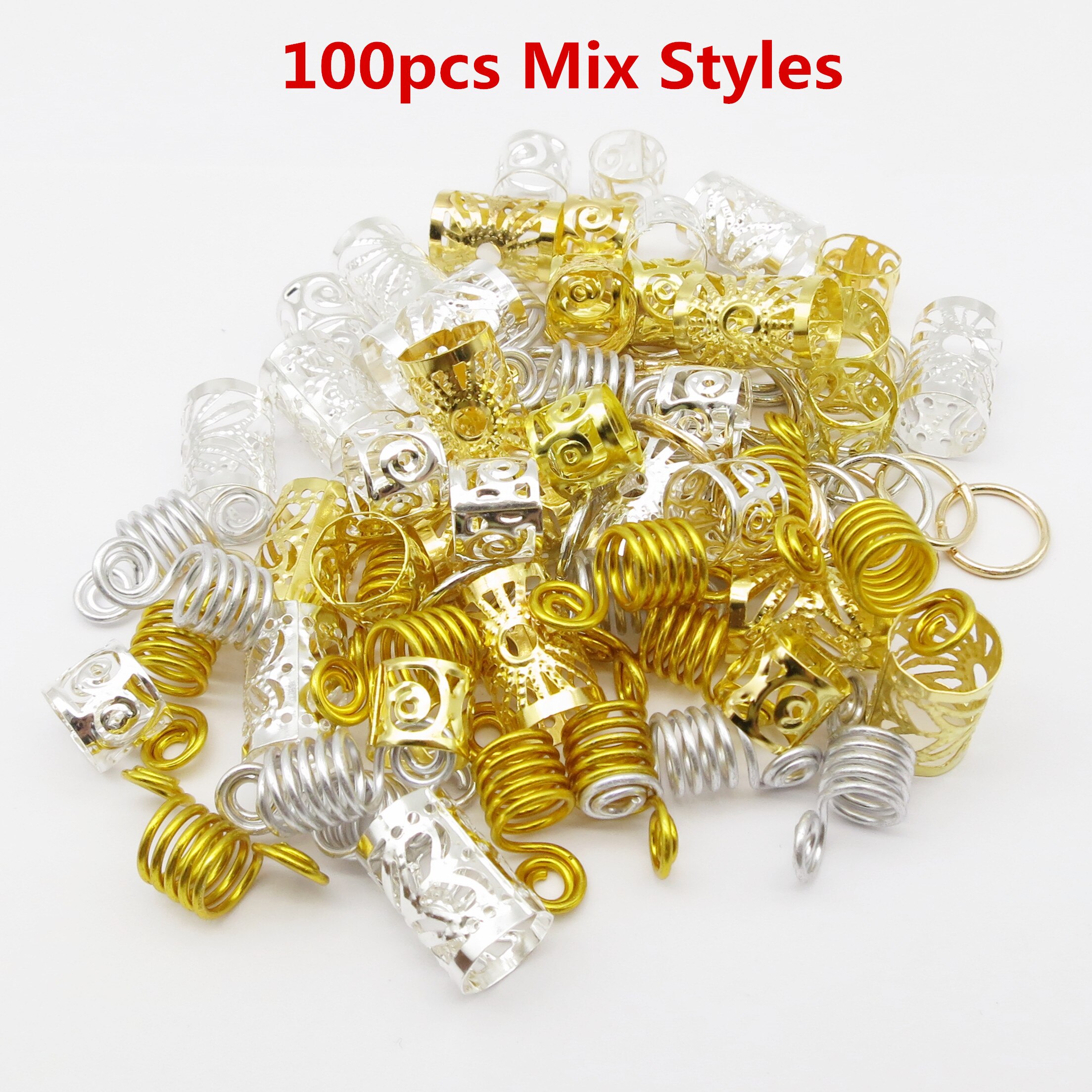 70/100PCS Golden Metal African Hair Rings Beads Cuffs Tubes Charms Dreadlock Dread Hair Braids Jewelry women men Accessories