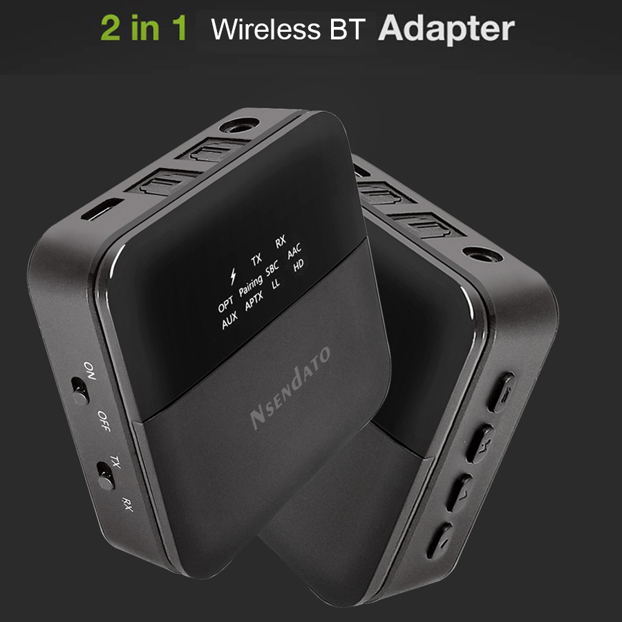 Transmissor e Receptor Óptico Sem Fio 2 em 1 BT 5.0 CSR8675 Adaptador Óptico de Áudio 3.5mm aptX HD LL com Tela de Exibição para TV e Carro