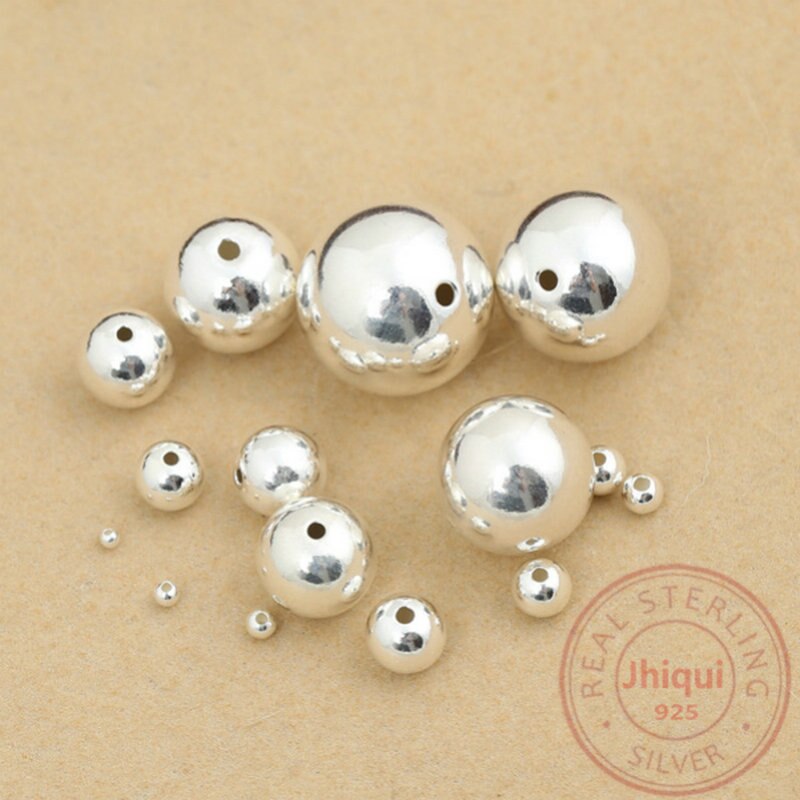 50PCS 925 Sterling Silver Round Loose Beads Spacer Beads for DIY Handmade Bracelet Necklace Jewelry Findings&Component