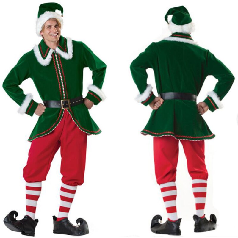 Deluxe de Navidad elfo verde de los hombres traje de Navidad de actuación escenario de Cosplay disfraz de Navidad