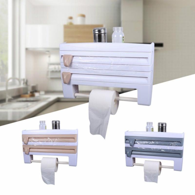 Dispensador de rollos de cocina, soporte de pared para nevera, Film transparente, papel de aluminio, montado en la pared