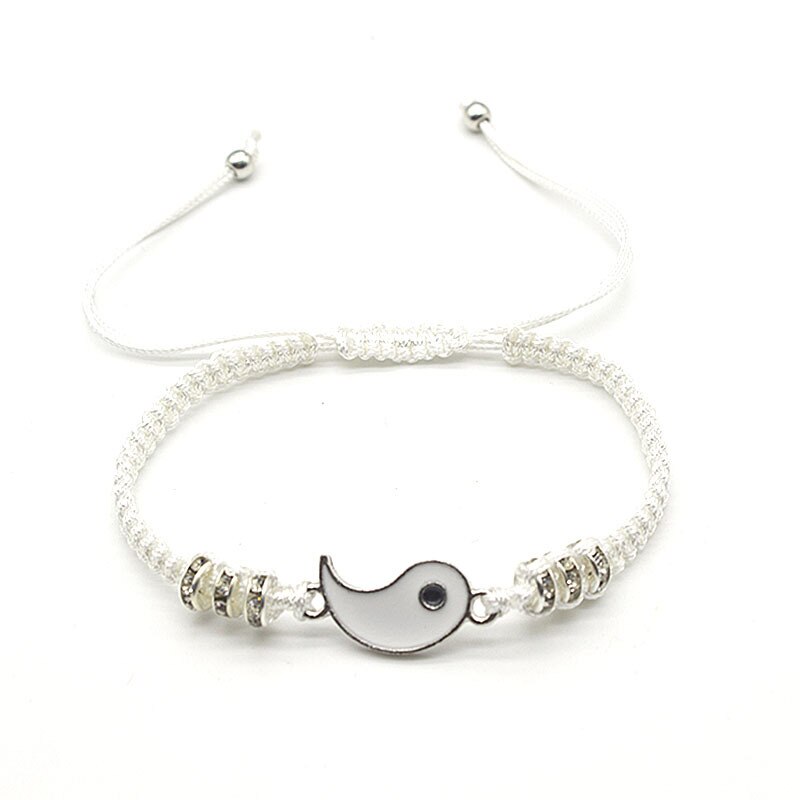 1 Paar Paar Armband Chinese Retro Tai Chi Gossip Verban Pech Hand Geweven Touw Bff Beste Vriend Vriendschap Sieraden: White-silver