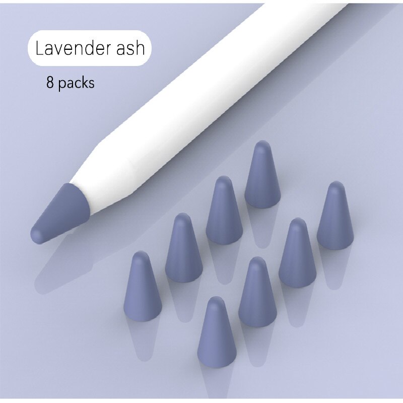 8 stuks potloodpuntbeschermers voor apple pencil 2nd, 1st mute siliconen penpuntbeschermer voor potloodhoes, screenprotector voor ipad pro-hoes: Lavendel as