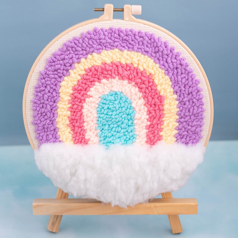 DIY Punch Needle Rainbow Embroidery Kit with Hoop Punchneedle Cross Stitch Set for Beginner Handcrafted Decoration: Default Title