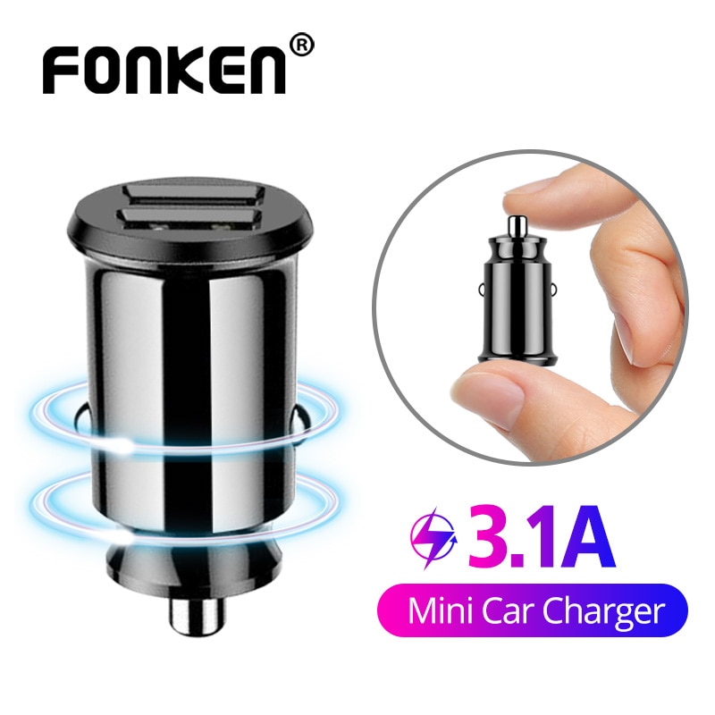 FONKEN Portable Car Charger Adpater Dual USB 2 Port 3.1A Power Adapter For Huawei Mate30 Pro Xiaomi Car Mobile Phone Charger