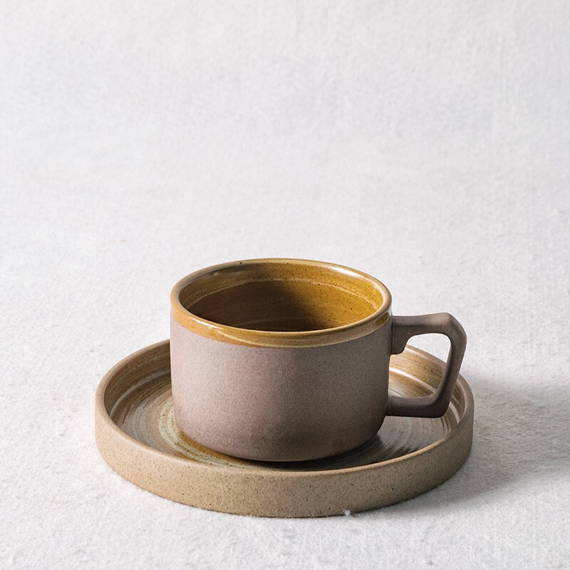 Japanese Style European Style Ceramic Coffee Cup and Saucer Set Vintage Cappuccino Coffee Cup Vaso Para Cafe Mug BD50CS
