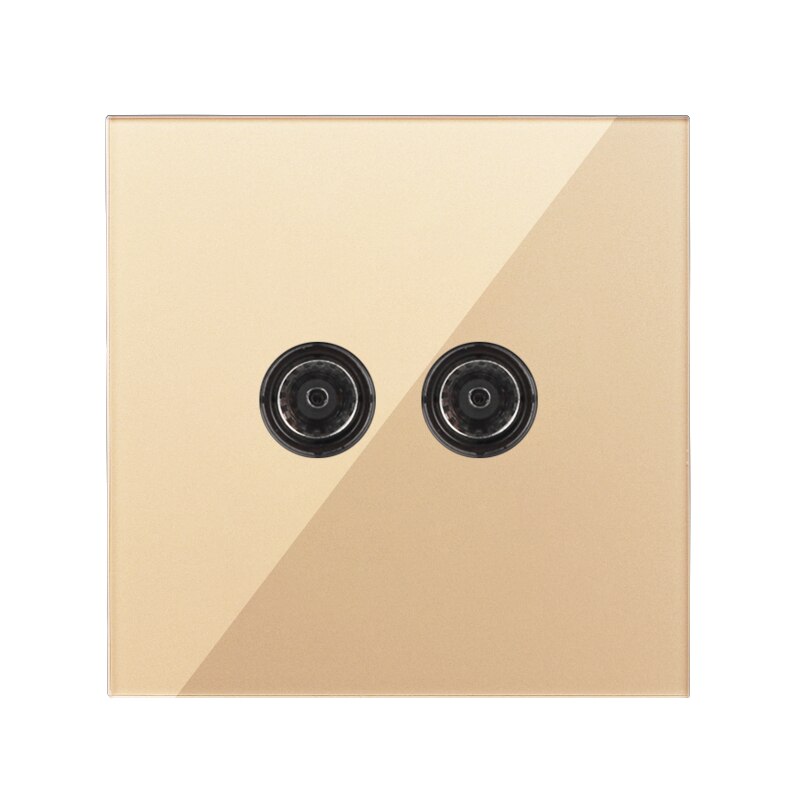 Double Socket Internet Socket Phone RJ45 Network Port Data TV Wall Socket PC Data Female Socket Luxury Gold Crystal Glass Panel: 2TVs