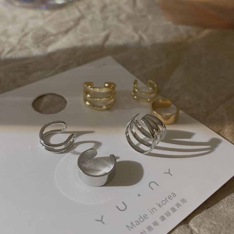 Silver Color Leaves Clip Earrings for Women Men Simple C Ear Cuff Non-Piercing Ear Ear Clip Set Trend Jewelry