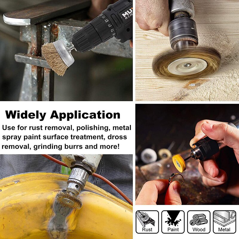 1/4-Inch Angle Grinder Wire Drill Brush Set Cleaning Brass Coated Metal Brush Wheel Set for Grinder/Removal Rust/Corrosion