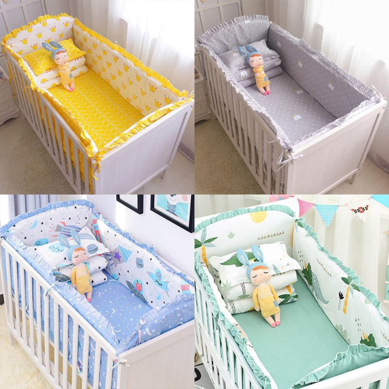 5pcs Cotton Baby Bedding Set Washable Toddler Crib Bumper Bed Sheet Pillowcase bumper is removable