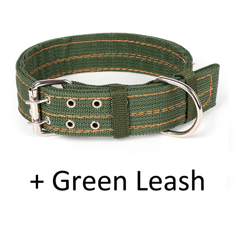 Strong Coarse Nylon Dog Leash Army Green Canvas Double Row Adjustable Dog Collar L/XL Medium Large Dog Pitbull Lead Set: D Buckle x Leash / 115CMx(65CMx4CM)