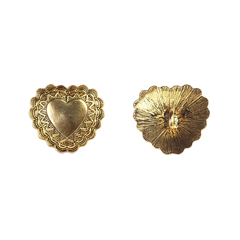 3pcs/lot 38MM Retro Zinc Alloy Button Gold Big Heart Decorative Buttons Charms Pendants For DIY Finding Accessories