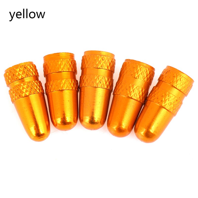 Tapón de válvula Presta para bicicleta, cubiertas de válvula de aire para llanta de rueda de montaña, de aluminio, a presión, antipolvo, 5 uds.: yellow